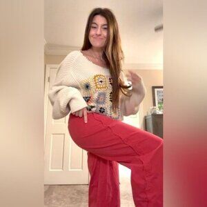 NWT Size 32 - Anthropologie Cotton Scallop Wide-Leg Pants  (NWT US$148)